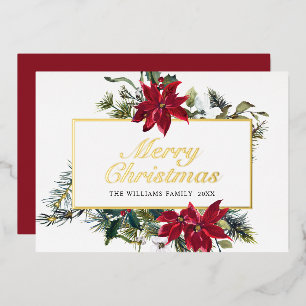 Carte De Vœux En Aluminium Élégant Noël Poinsettia Or