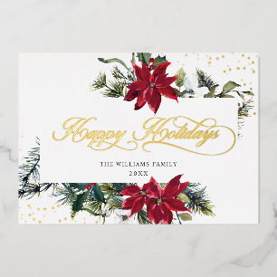 Carte De Vœux En Aluminium Élégant Noël Poinsettia Or