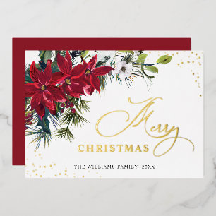 Carte De Vœux En Aluminium Élégant Noël Poinsettia Or