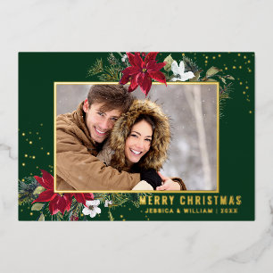Carte De Vœux En Aluminium Elégant Noël Poinsettia Photo Gold