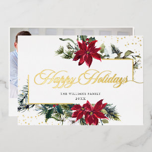 Carte De Vœux En Aluminium Elégant Noël Poinsettia Photo Gold
