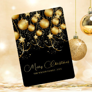 Carte De Vœux En Aluminium Élégant or étincelant Bauble de Noël