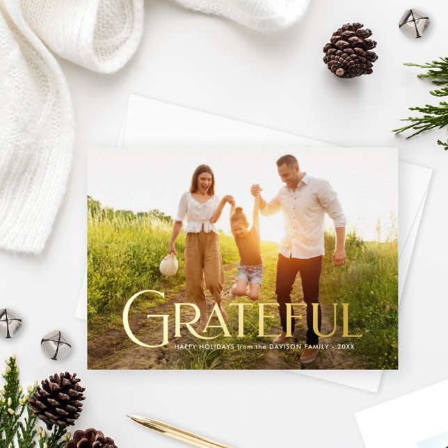 Carte De Vœux En Aluminium Elégant or Grateful Photo de famille (Créateur téléchargé)