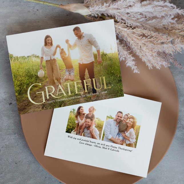 Carte De Vœux En Aluminium Elégant or Grateful Photo de famille (Créateur téléchargé)