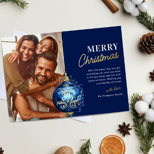 Carte De Vœux En Aluminium Élégant ornement bleu photo Noël