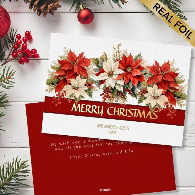 Carte De Vœux En Aluminium Élégant Poinsettias Joyeux Noël (Créateur téléchargé)