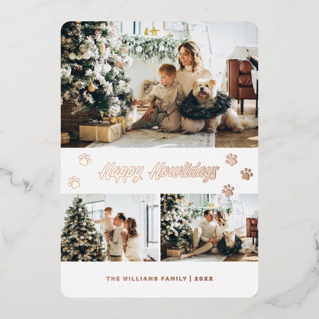 Carte De Vœux En Aluminium Elégant Rose Gold Photo Happy Howlidays Paw (Recto)