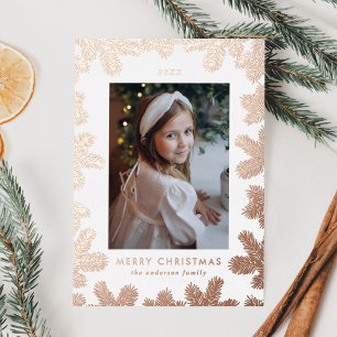 Carte De Vœux En Aluminium Elégant Rose Gold Pine Frame Photo