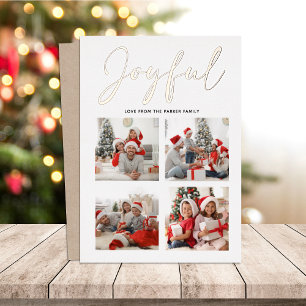 Carte De Vœux En Aluminium Elégant Rose Gold Script Joyeux Photo moderne beig
