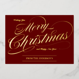 Carte De Vœux En Aluminium Élégant Rouge foncé Or Vintage Joyeux Noël