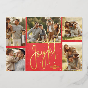 Carte De Vœux En Aluminium Élégant Rouge Multi Photo Joyeux