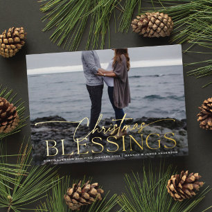 Carte De Vœux En Aluminium Élégant Script Bénédiction de Noël Grossesse