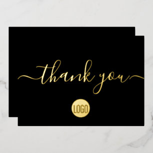 Carte De Vœux En Aluminium Élégant Script Gold Black Business logo site Web