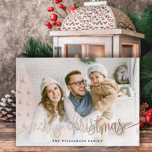 Carte De Vœux En Aluminium Élégant Script photo pleine Joyeux Noël