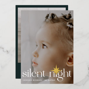 Carte De Vœux En Aluminium Élégant Silent Night Star de Noël Deux photos