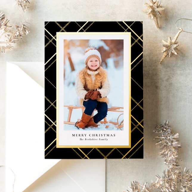 Carte De Vœux En Aluminium Élégant une photo noir or Noël (Créateur téléchargé)