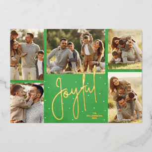 Carte De Vœux En Aluminium Elégant Vert Multi Photo Joyful Gold
