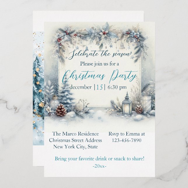 Carte De Vœux En Aluminium Elégante aquarelle de Noël Botanique (Recto/Verso)