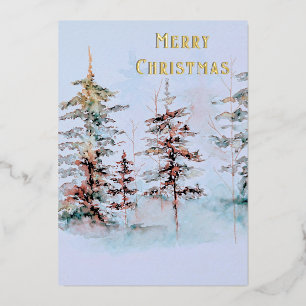 Carte De Vœux En Aluminium Elégante aquarelle Forêt Noël d'entreprise