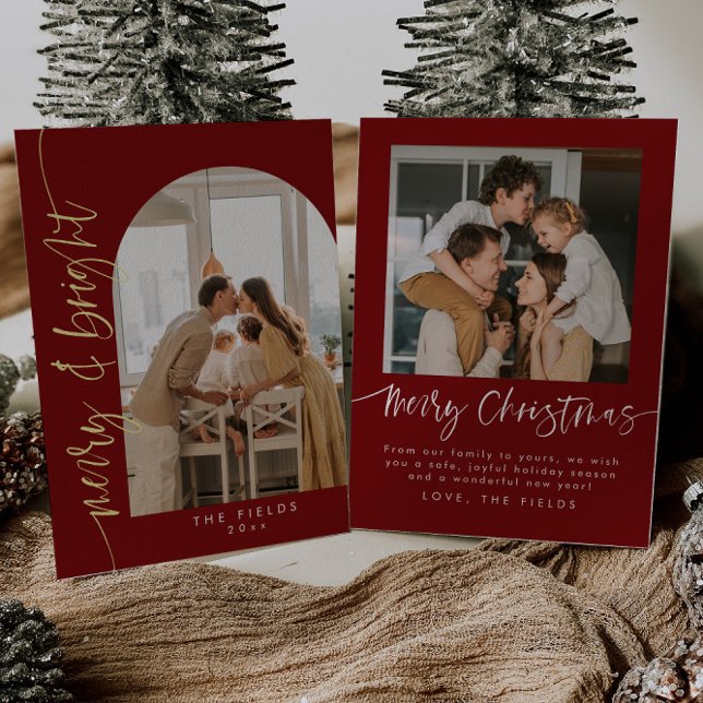 Carte De Vœux En Aluminium Élégante Arche rouge Photo Famille Noël (Créateur téléchargé)