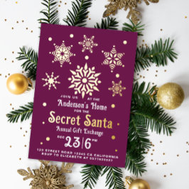 Carte De Vœux En Aluminium Élégante Bourgogne Secret Père Noël Snowflake Invi