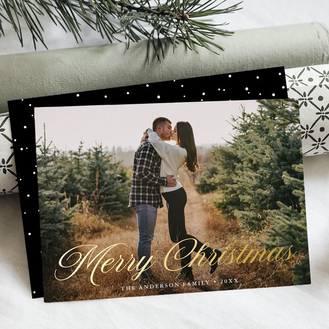 Carte De Vœux En Aluminium Élégante Calligraphie de Noël Joyeux Photo Noir (Créateur téléchargé)