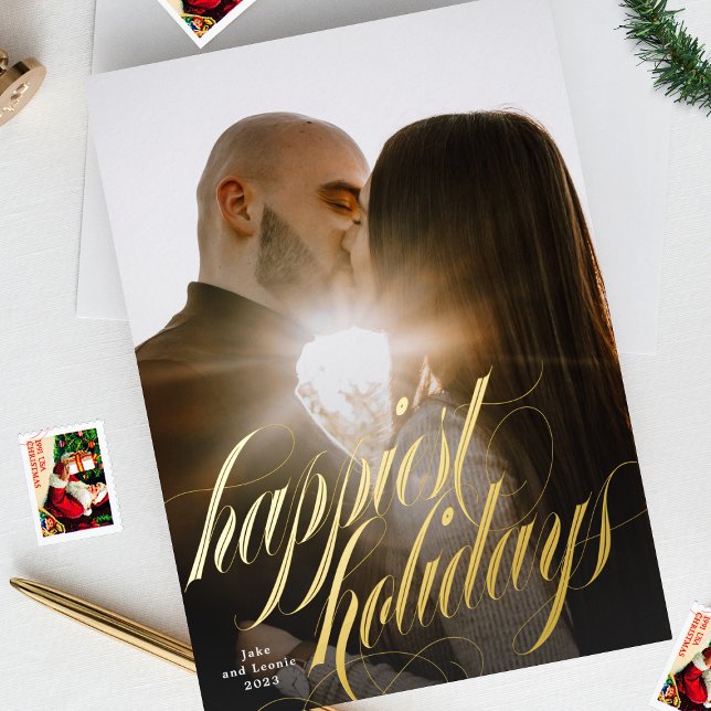 Carte De Vœux En Aluminium Élégante calligraphie de Noël Une photo (Créateur téléchargé)
