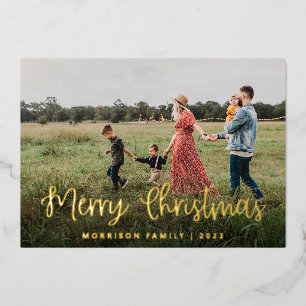 Carte De Vœux En Aluminium Élégante calligraphie Famille Photo Noël