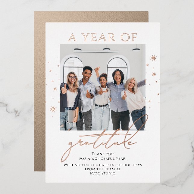 Carte De Vœux En Aluminium Elégante Gratitude Script Photo Entreprise (Recto/Verso)