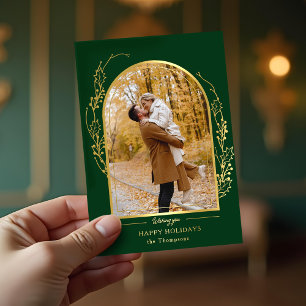 Carte De Vœux En Aluminium Elégante main tiré Gold Holly Arch Photo