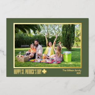 Carte De Vœux En Aluminium Elégante photo de famille Shamrock Jour de la Sain