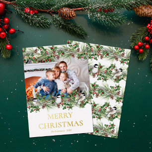Carte De Vœux En Aluminium Élégante photo de Noël à l'aquarelle avec feuillag