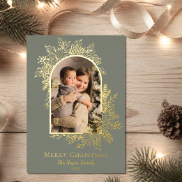Carte De Vœux En Aluminium Élégante Photo de Noël au Vert Sauge