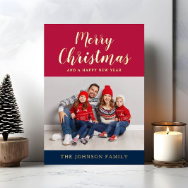 Carte De Vœux En Aluminium Élégante photo de Noël en écriture dorée 