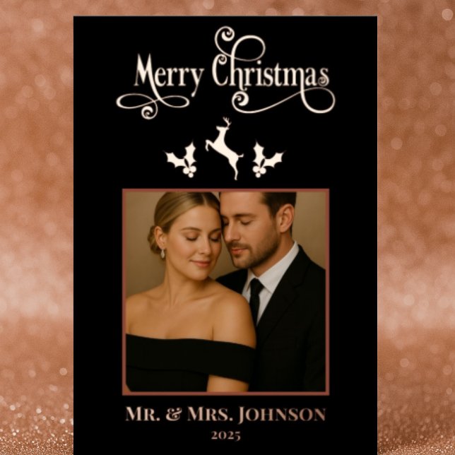 Carte De Vœux En Aluminium Elégante photo de Noël noir et Rose (Créateur téléchargé)