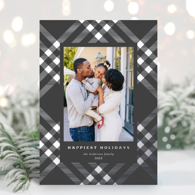 Carte De Vœux En Aluminium Élégante photo de Noël Tartan doré (Créateur téléchargé)