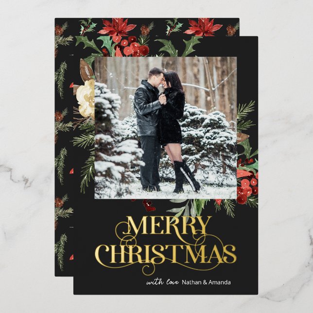 Carte De Vœux En Aluminium Élégante photo Joyeux Noël (Recto/Verso)