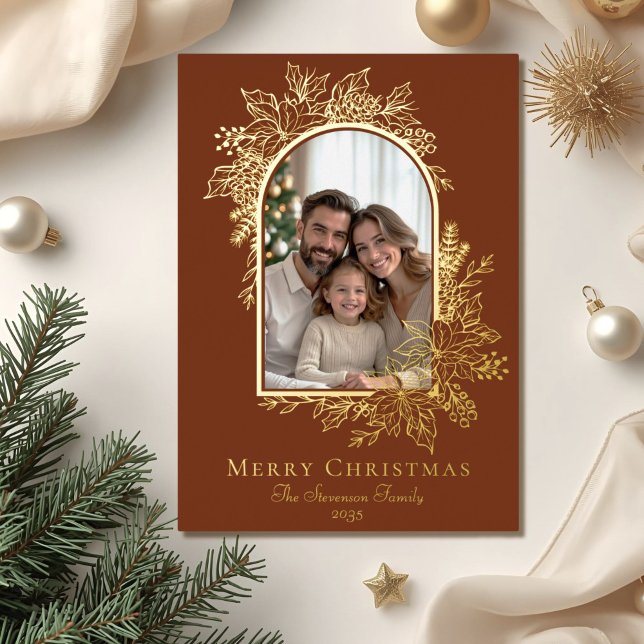 Carte De Vœux En Aluminium Élégante Terracotta Joyeux Noël Photo (Créateur téléchargé)