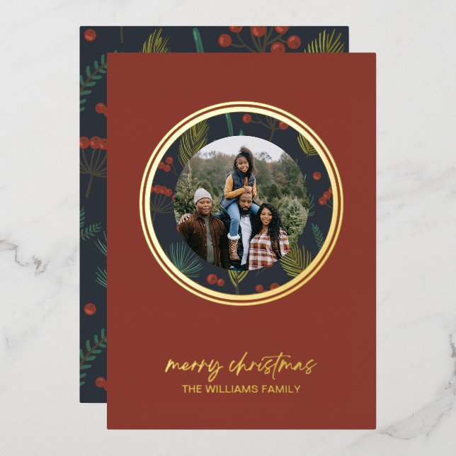 Carte De Vœux En Aluminium Élégante verdure hivernale de Noël (Recto/Verso)