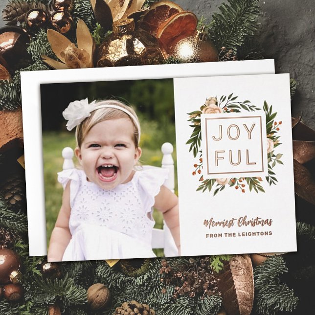Carte De Vœux En Aluminium Élégantes fleurs d'hiver | Joyeux Noël photo (Créateur téléchargé)