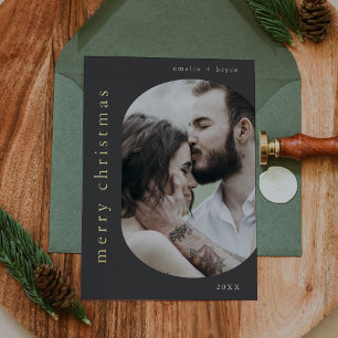 Carte De Vœux En Aluminium EMELIA Gray Gold Foil Photo Joyeux Noël