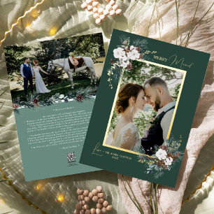 Carte De Vœux En Aluminium Emerald Greenery Vintage Merry Marié Portrait
