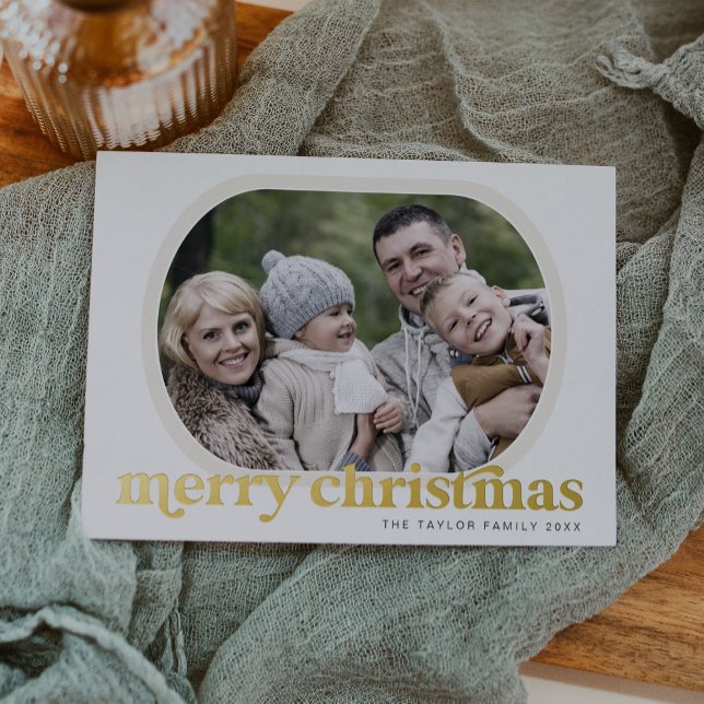 Carte De Vœux En Aluminium EMERY Gold Foil Photo Simple Joyeux Noël (EMERY Gold Foil Photo Simple Merry Christmas Foil Holiday Card)