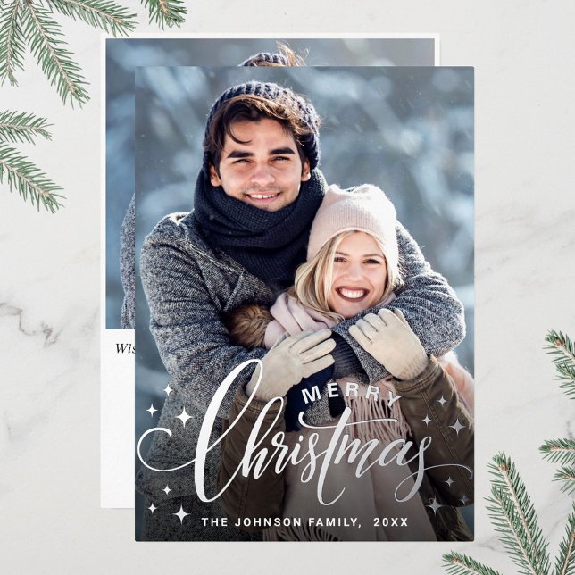 Carte De Vœux En Aluminium Étincelle Joyeux Noël 2 PHOTO Salutation Argent (Créateur téléchargé)