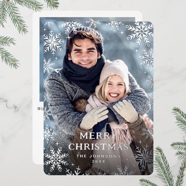 Carte De Vœux En Aluminium Étincelle Joyeux Noël 2 PHOTO Salutation Argent (Créateur téléchargé)