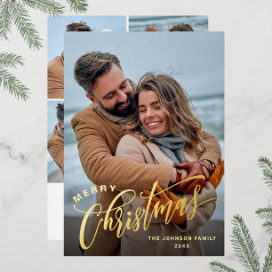 Carte De Vœux En Aluminium Étincelle Joyeux Noël 5 PHOTO Salutation Gold