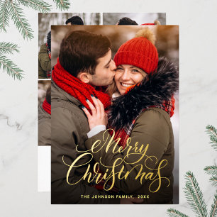 Carte De Vœux En Aluminium Étincelle Joyeux Noël 5 PHOTO Salutation Gold