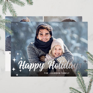 Carte De Vœux En Aluminium Étincelle Noël 3 PHOTO Salutation Argent
