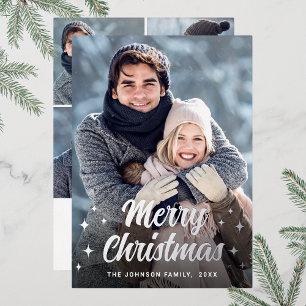 Carte De Vœux En Aluminium Étincelle Noël 5 PHOTO Salutation Argent