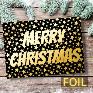Carte De Vœux En Aluminium Etoile élégante moderne Joyeux Noël noir et or